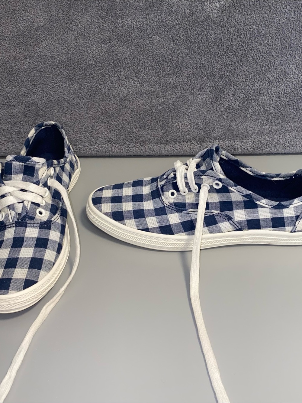 Mossimo Blue White Gingham Plaid Low Top Canvas Sneaker Size 6